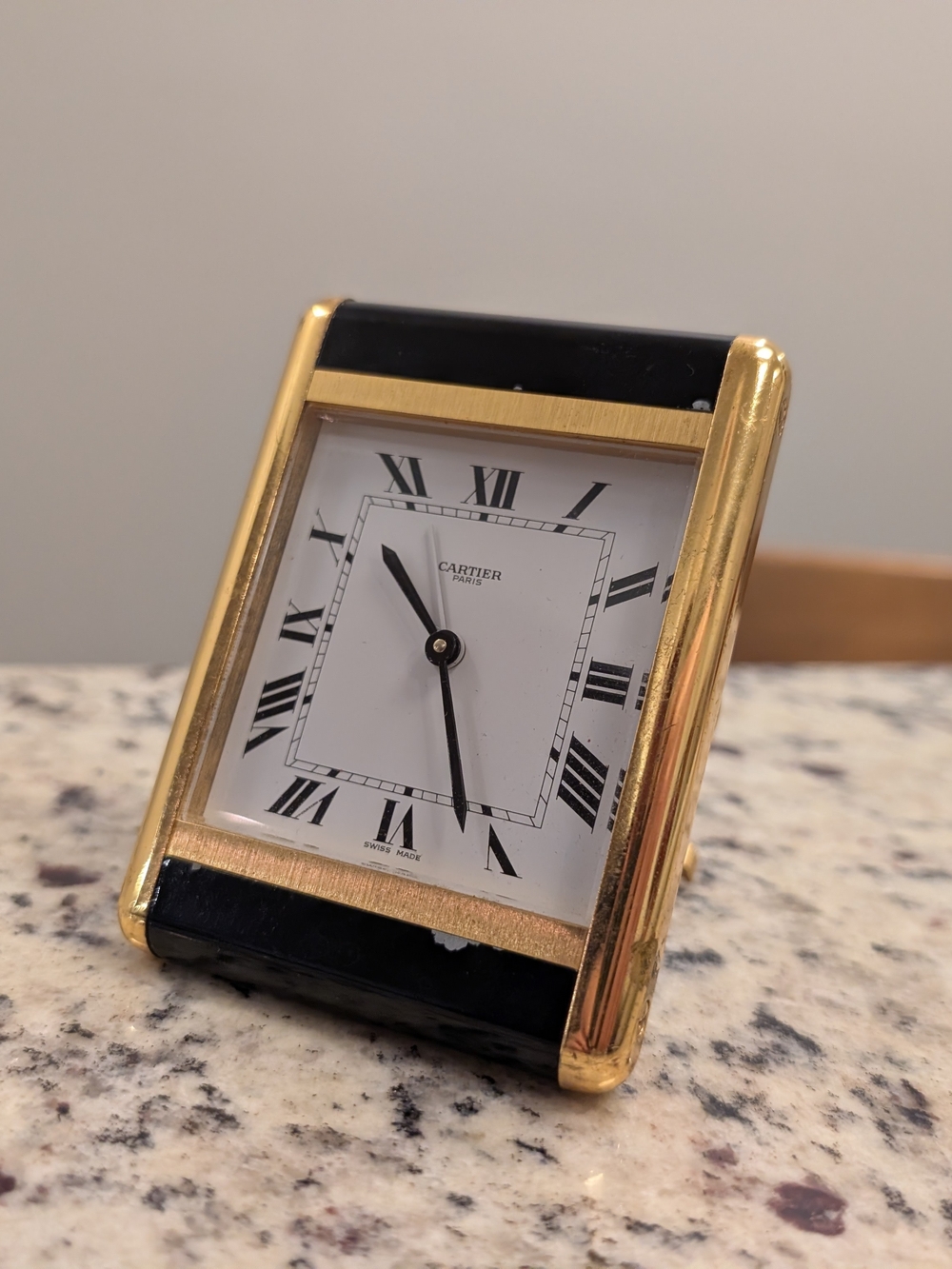 Cartier Gold & Black Desk Clock with Roman Dial